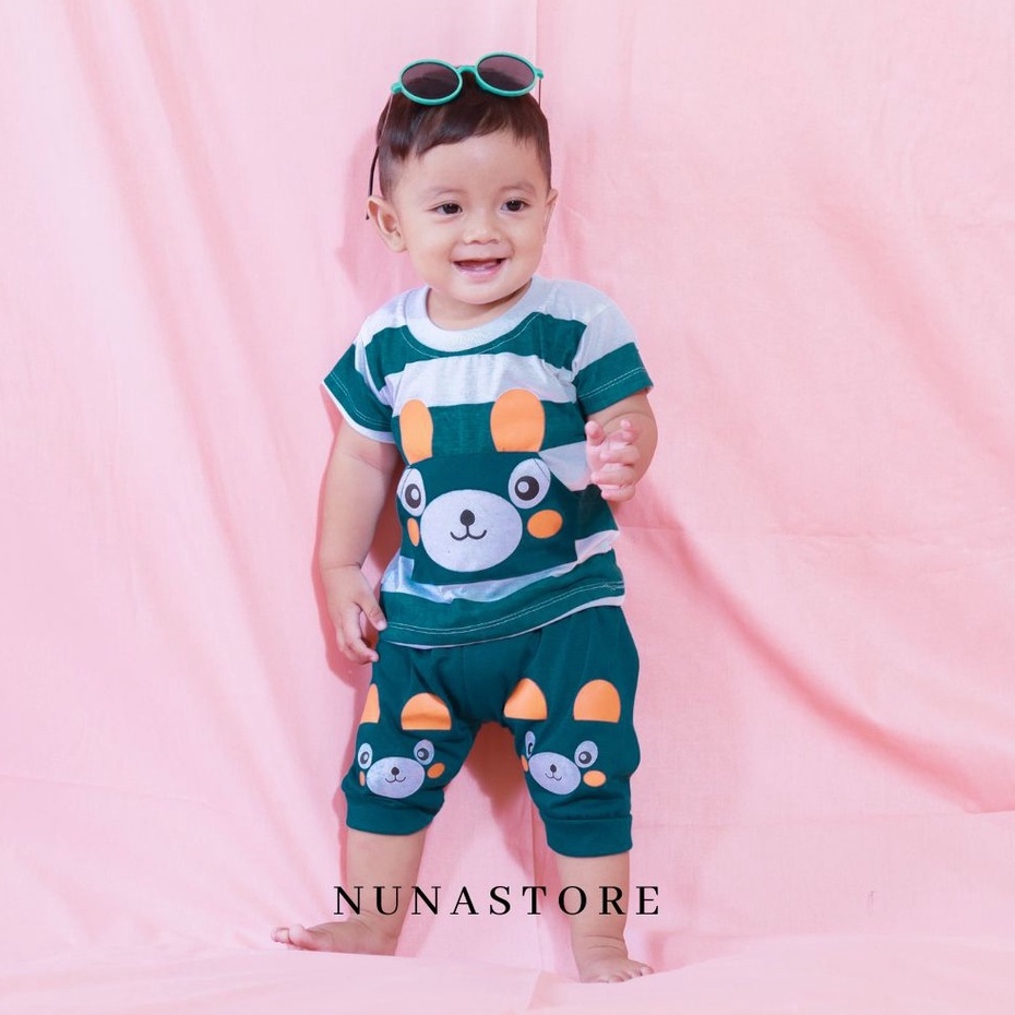 Nuna Store Setelan Baju Celana Bayi Anak Laki-laki Usia 3-12 bulan S886 Motif Belang