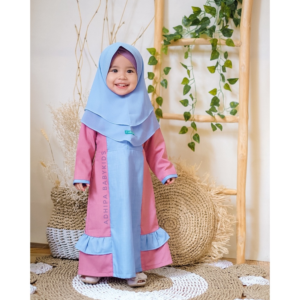 Setelan Gamis Anak Rabiza warna sky blue dan pink free kerudung