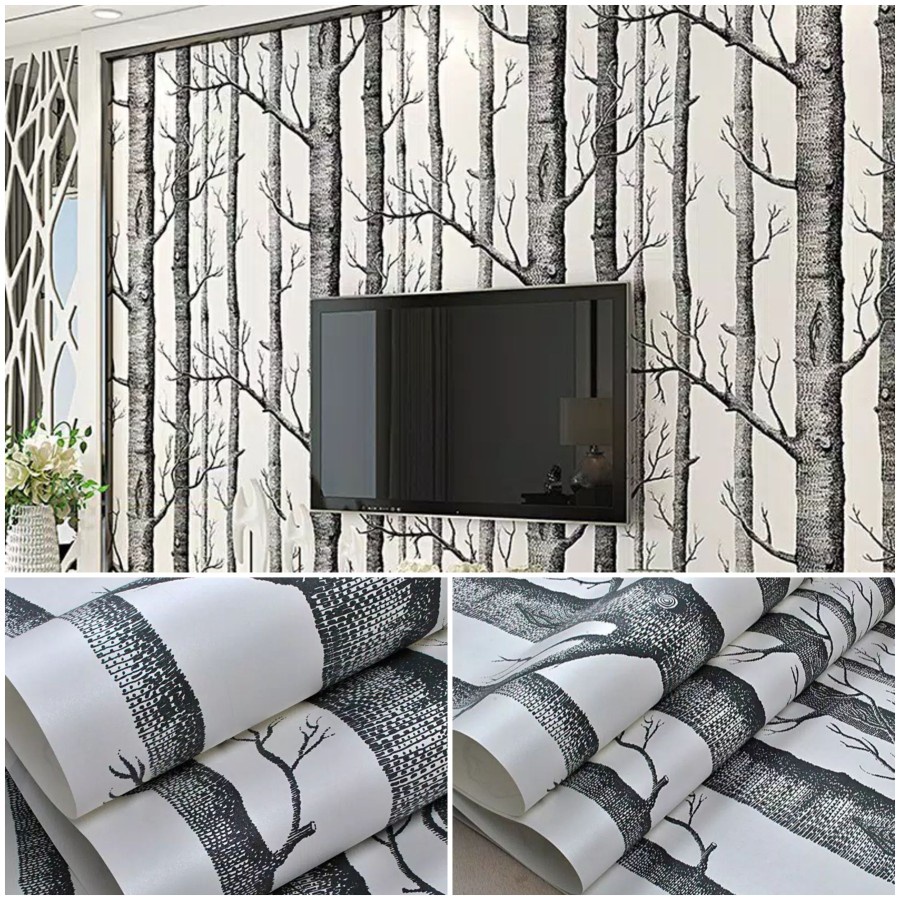 MARKASSHOP66--WALLPAPER DINDING POHON RANTING HITAM ELEGAN