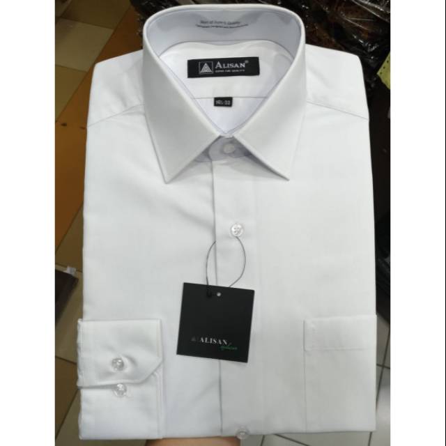 Kemeja Alisan Putih Polos Reguler Lengan Panjang | Shopee