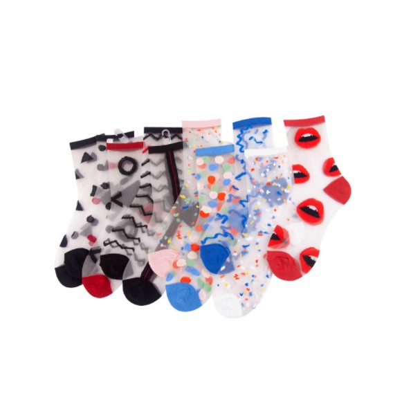 KK-34 kaos kaki geometri musim panas cotton socks transparan korea japan jepang