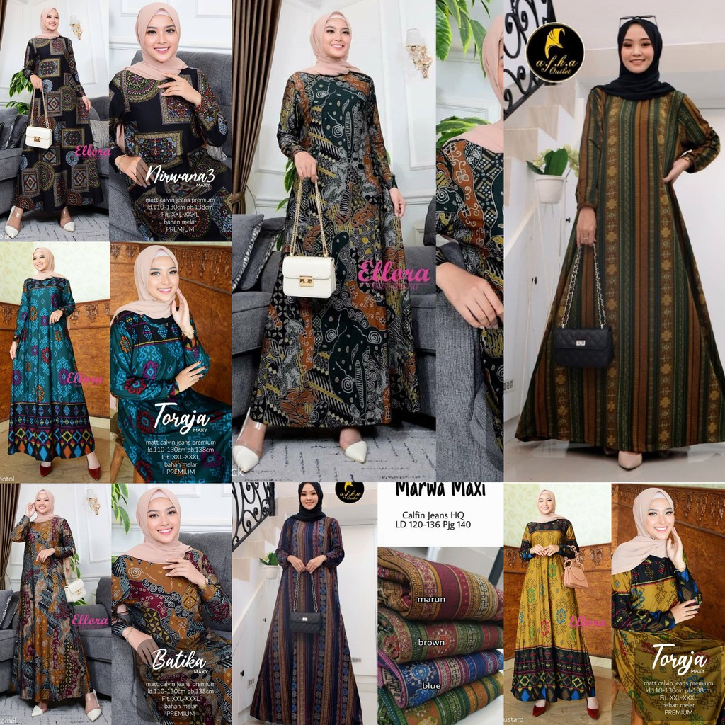 Gamis Jumbo Calvin Jeans Maxy Wanita XL XXXL Adem Dipakai Sehari hari Homedress Ibu Toraja Batika