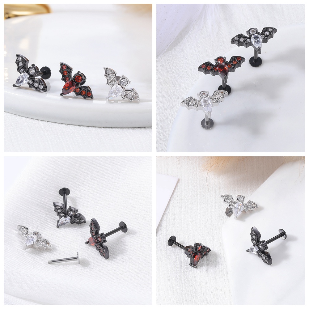 1pc Anting Tindik Hidung / Bibir / Pusar / Tulang Rawan Telinga Desain Kelelawar Bahan Stainless Steel Gaya Punk