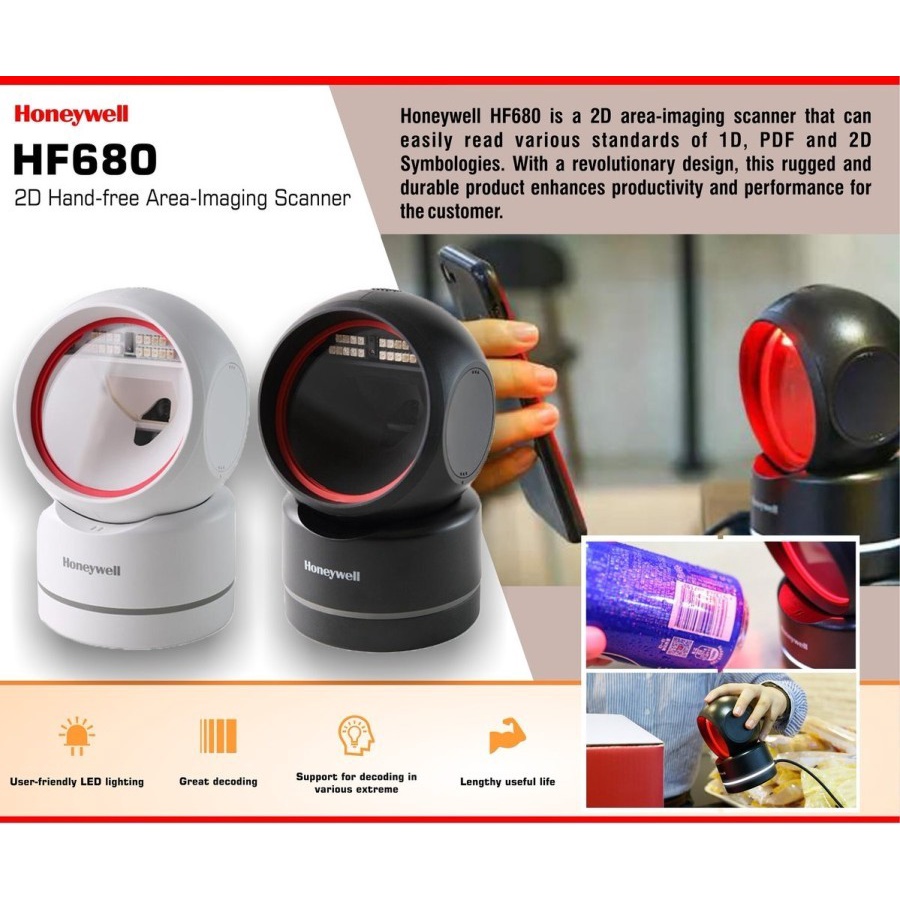 BARCODE SCANNER IMAGER HONEYWELL HF680 ORBIT 1D 2D QR CODE