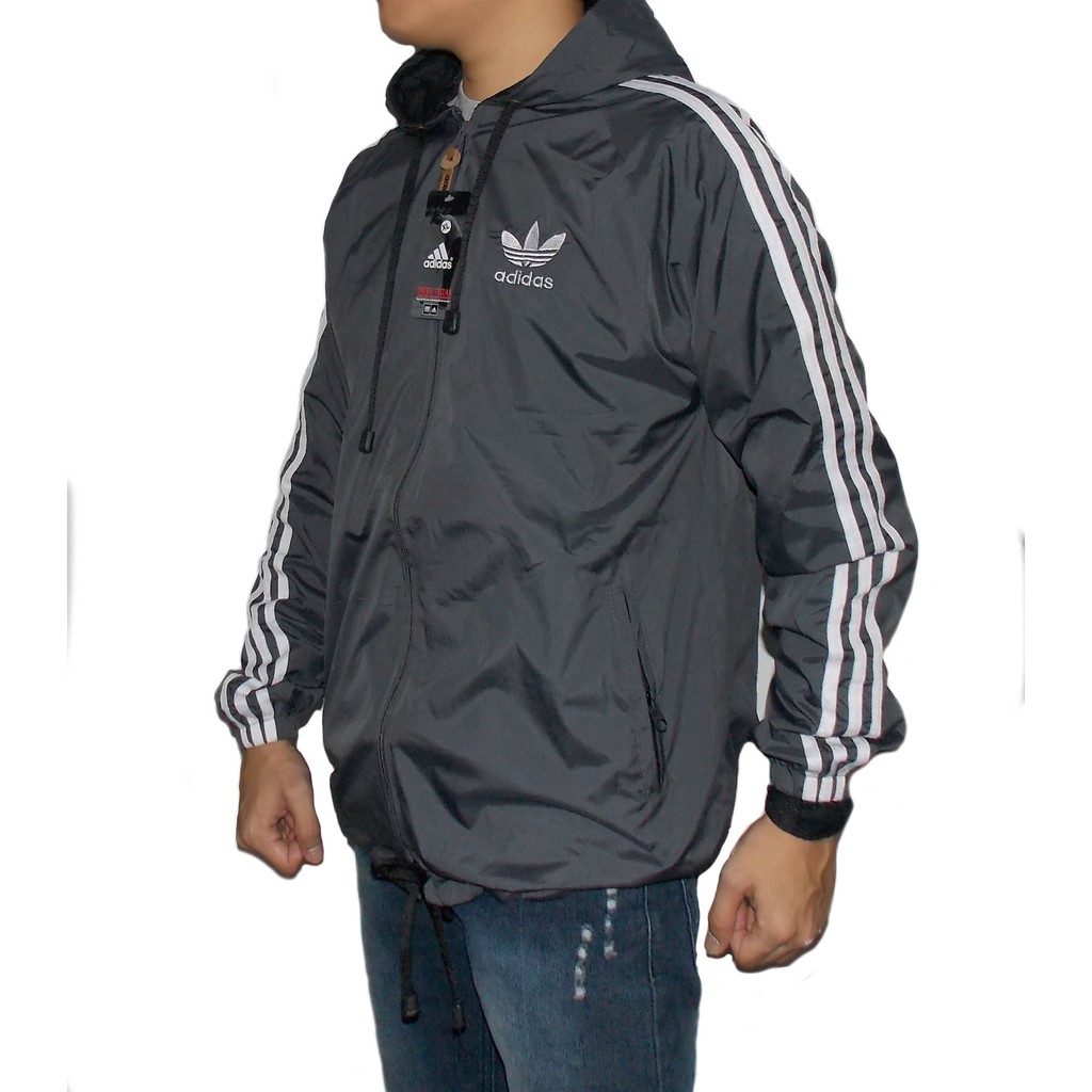 JAKET PARASUT ADIDAS WINDBREAKER ABU LIST PUTIH - JAKET PRIA JUMBO WINDRUNNER - JAKET OLAH RAGA