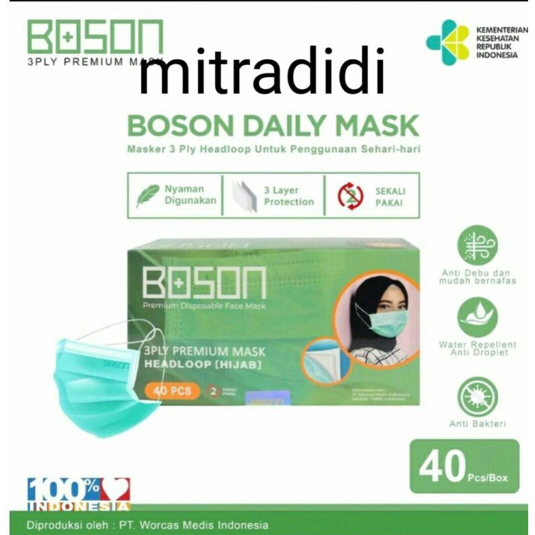 Original BOSON Masker Hijab ( headloop ) isi 40 pcs Kemasan Baru