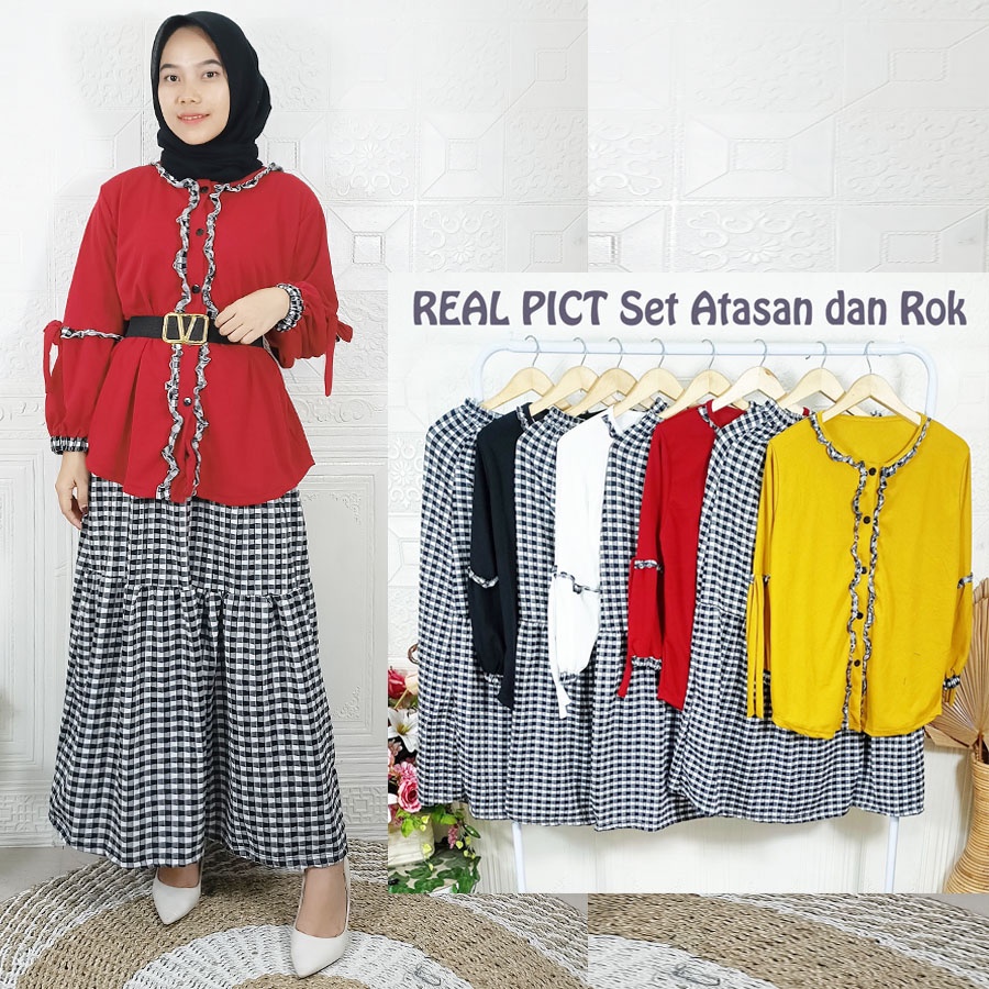 AYUMI SET ATASAN DAN ROK KOTAK DAPAT GESPER CARLINA FASHION