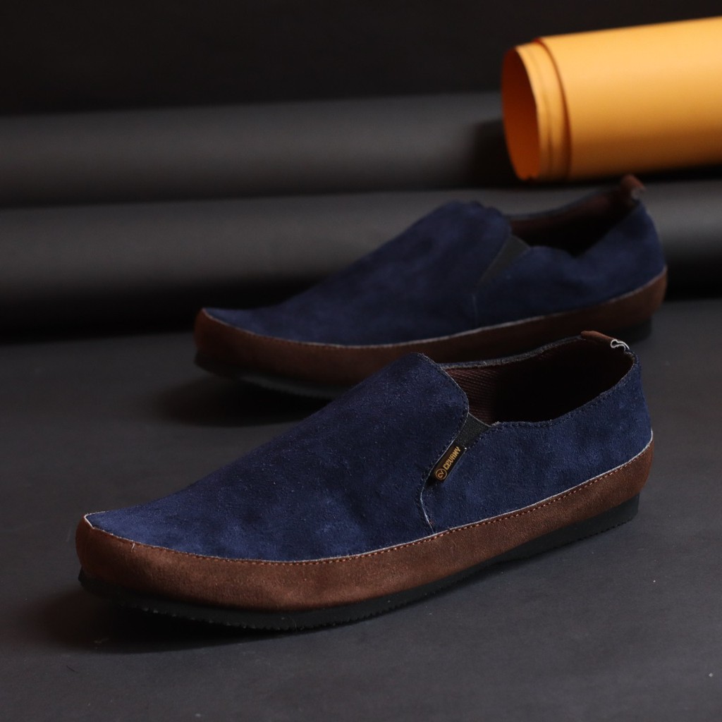 PROMO Sepatu Casual Slip On Pria Kulit Asli Suede Selop Santai Original Distro Keren Kekinian