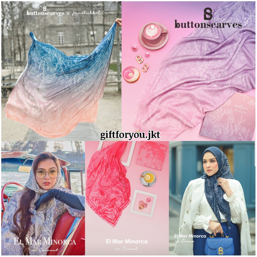 Buttonscarves x Mmehuillet El Mar Minorca Series Ocean Dawn Conch Pinky Sky Coconut Prints Cloudy Co