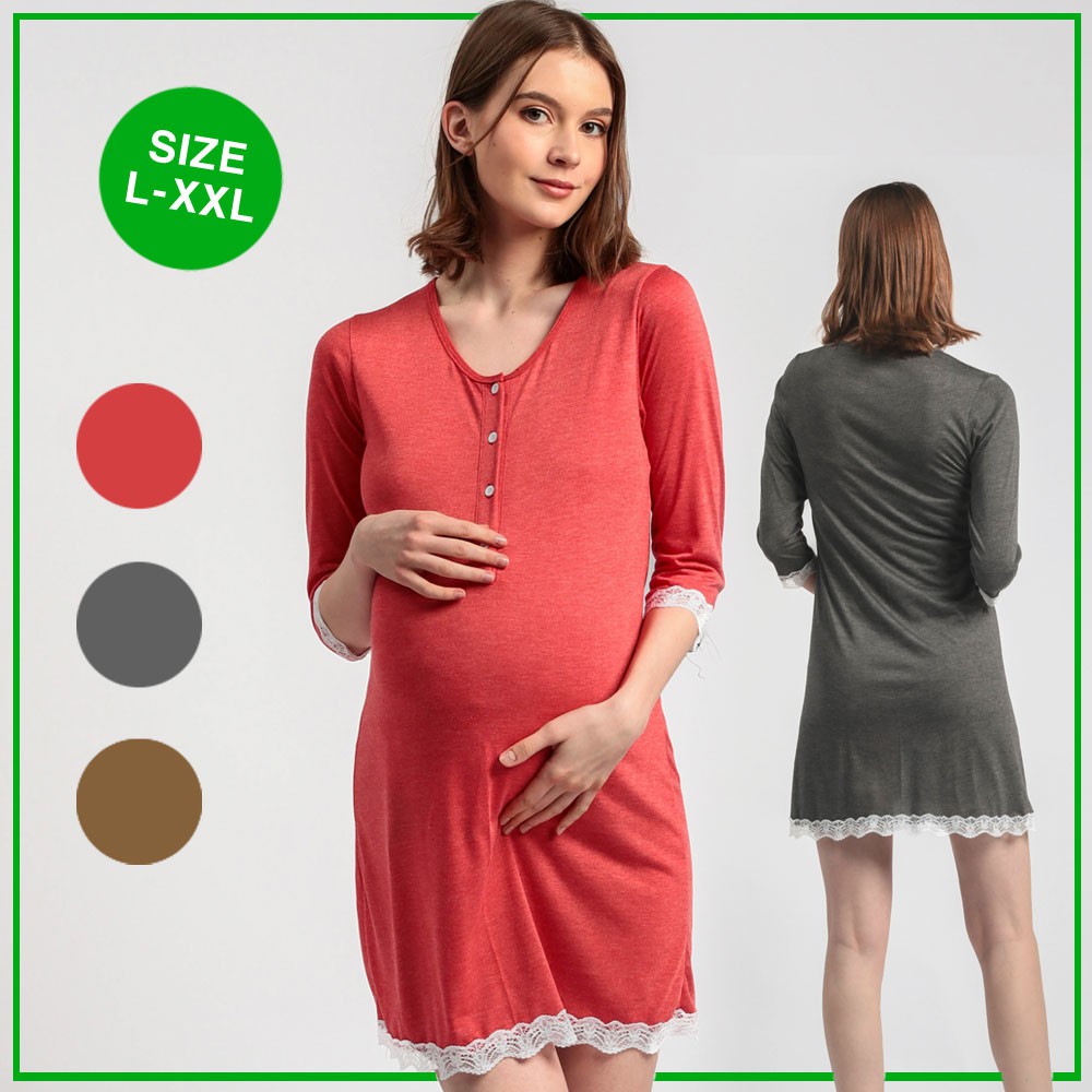 Dress Hamil Model Kancing dan Renda Ukuran Jumbo BS21
