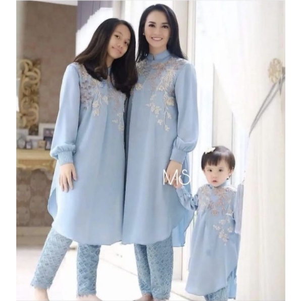 SS setelan tunik bordir plus celana polos model terbaru CEMARA / Setelan Tunik Keluarga Lebaran 2022