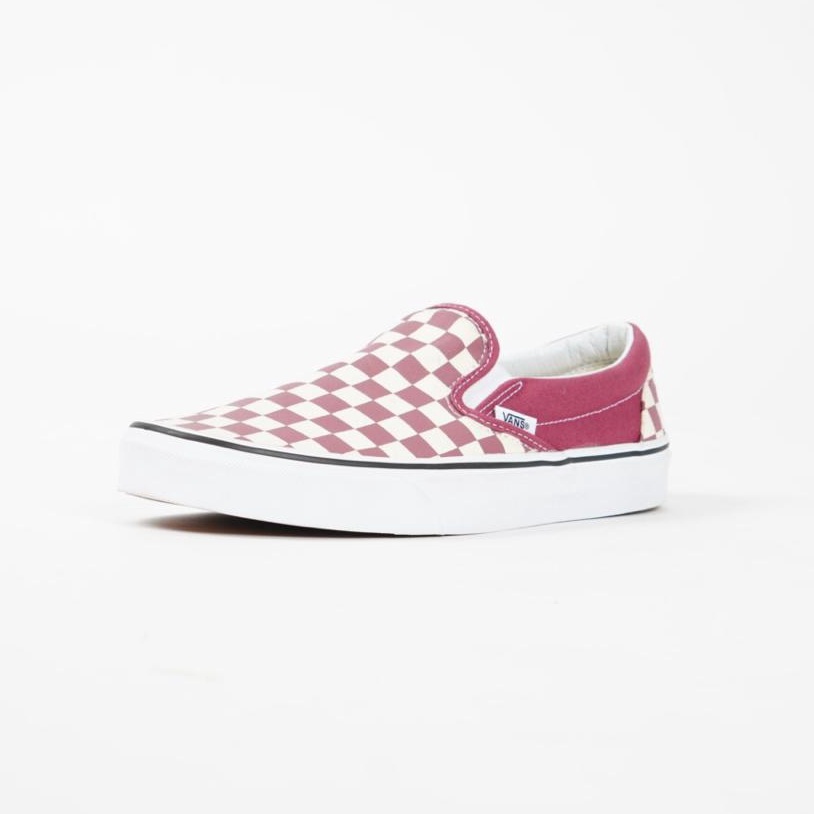 rose checkered slip on vans