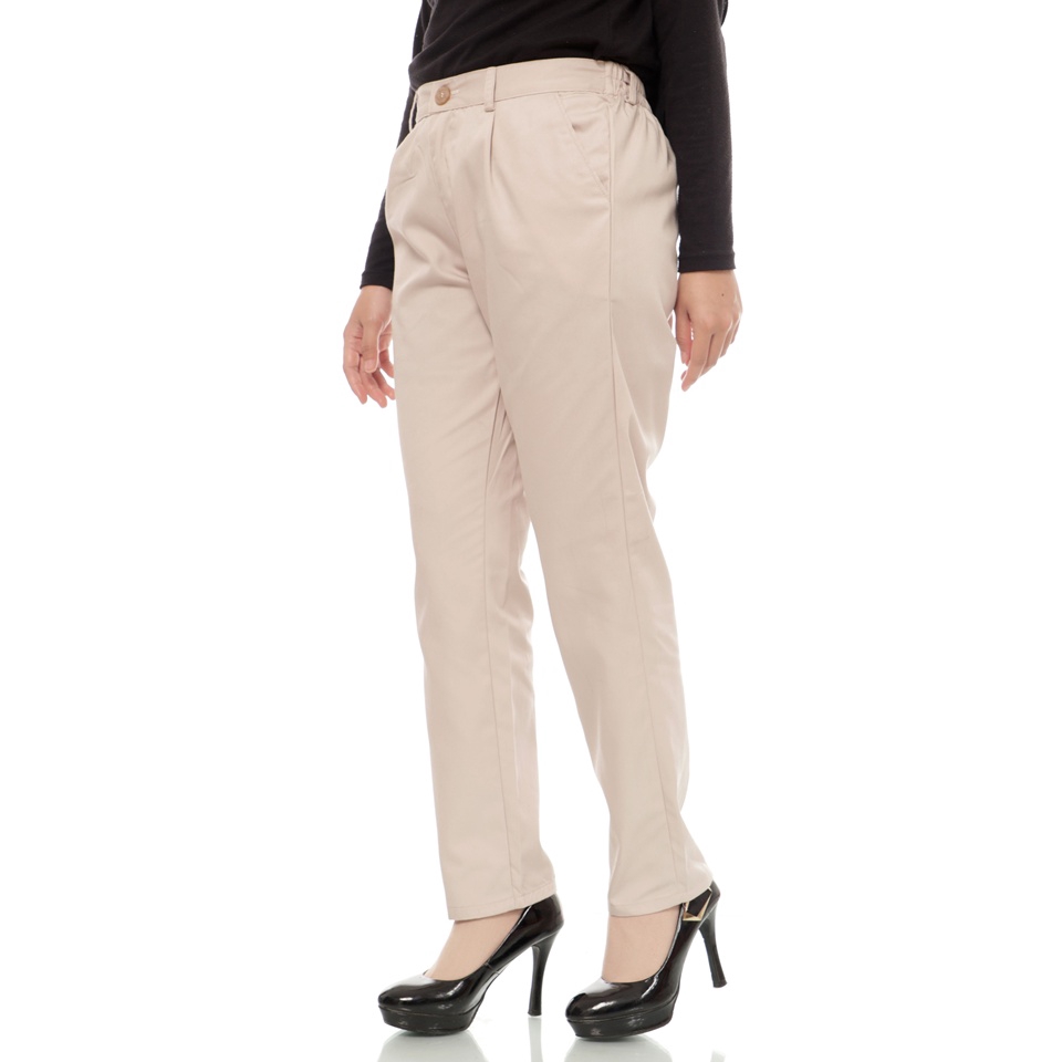 Celana Bahan Celana Kerja Kantor Kuliah Celana Panjang Wanita Chinos, Celana Katun Stretch Baggy Pants Kancing NHM