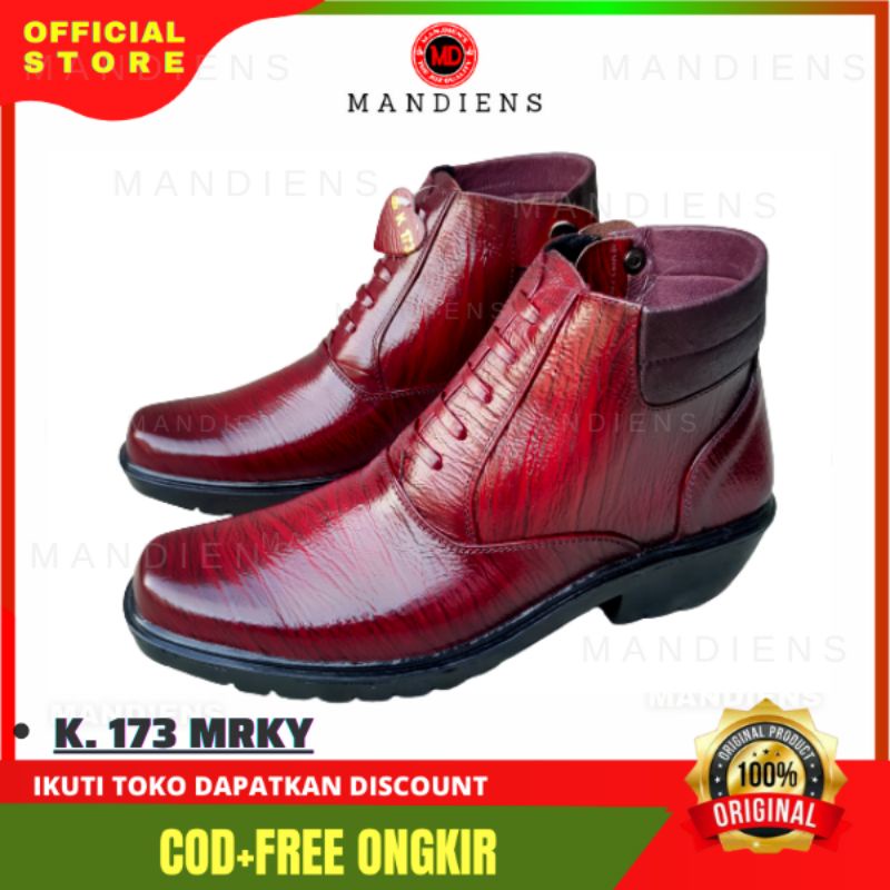 MANDIENS SJK173MR Sepatu Boots Kulit Asli Medali - Sepatu Kulit Merah Pdh Tni Polri Jenggel Koboi