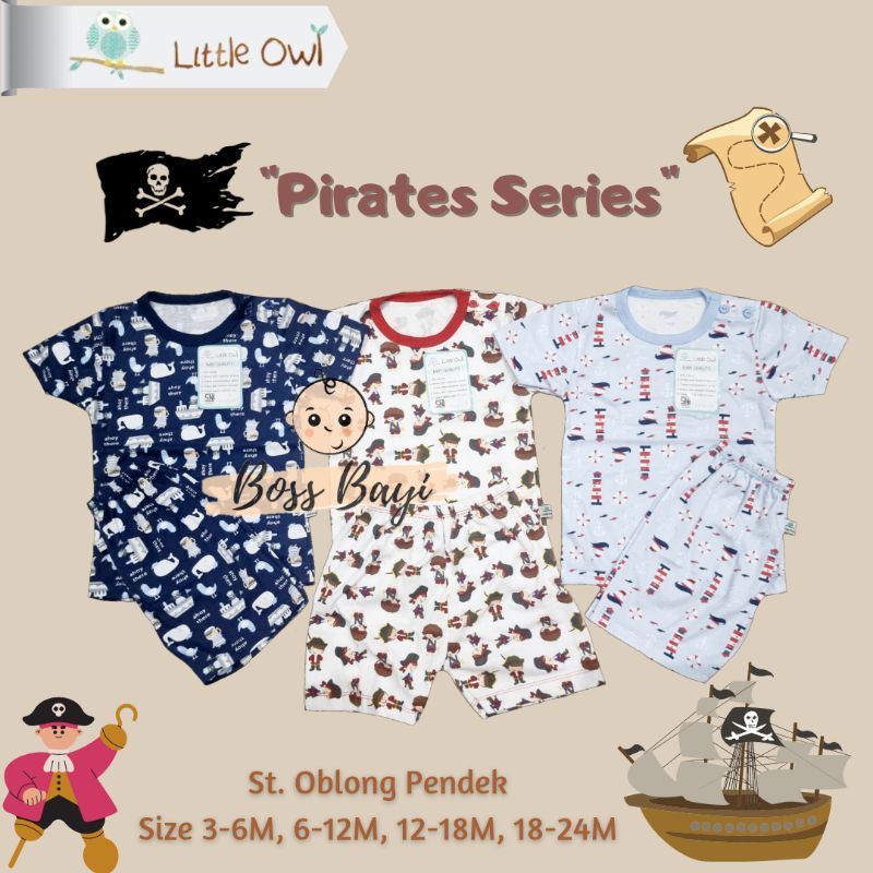 LITTLE OWL Setelan Oblong Pendek Kancing Pundak Bayi Anak 6-12M 12-18M 18-24M 24-36M Motif Boy