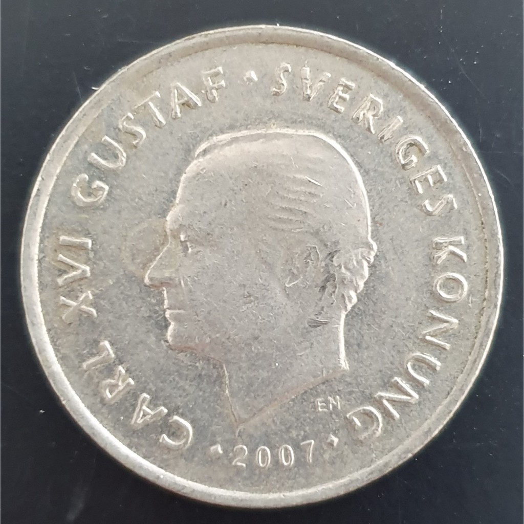 Koin Swedia 1 Krona Gustaf 1981 VF Sudah Terpakai