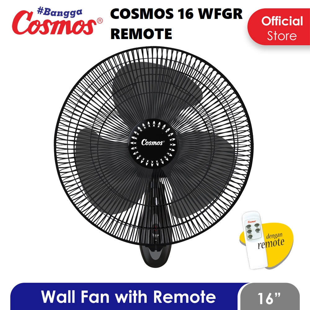 Cosmos Kipas Dinding Remote Wall Fan 16-WFGR 16WFGR 16 WFGR 16 Inch dengan Remote HITAM