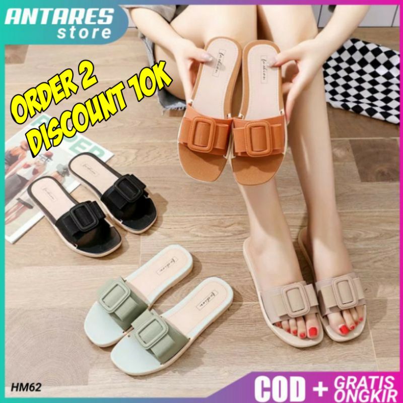 Sandal Sendal Teplek Cantik Korea Wanita Remaja Ibu Cewek Perempuan Cewe Kekinian Murah Terbaru hm62