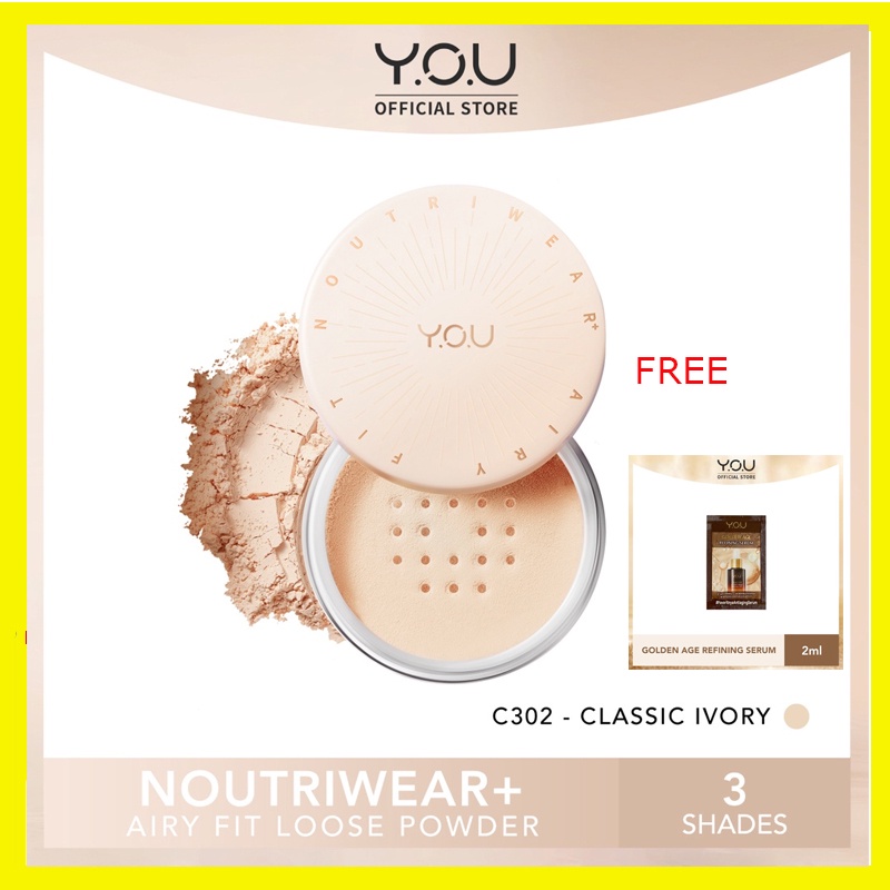 YOU NoutriWear+ Airy Fit Loose Powder [Nourishing | Oil-control Hingga 24 Jam | Tahan Lama | Tahan Air] 15g