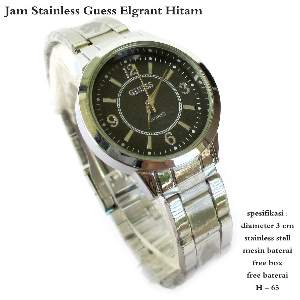 Jam guess stainless elegrann hitam full set