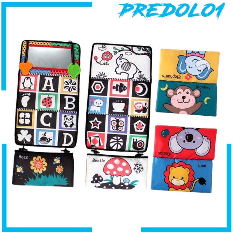 [PREDOLO1] Tummy Time Floor Mirror Cloth Book Activity Black and White Baby Toy