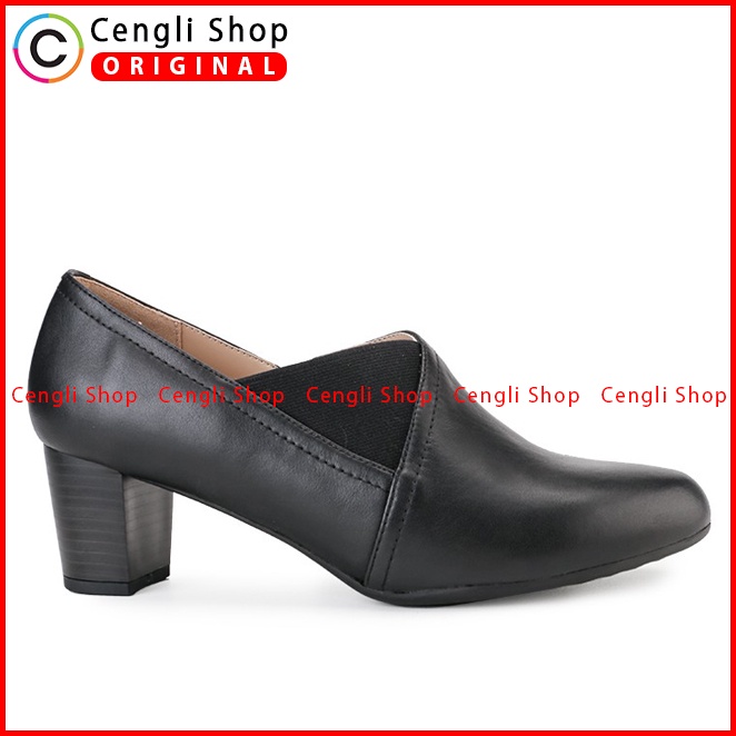 SEPATU HEEL KULIT OBERMAIN HEELS WANITA ORIGINAL BRANDED HITAM OW17