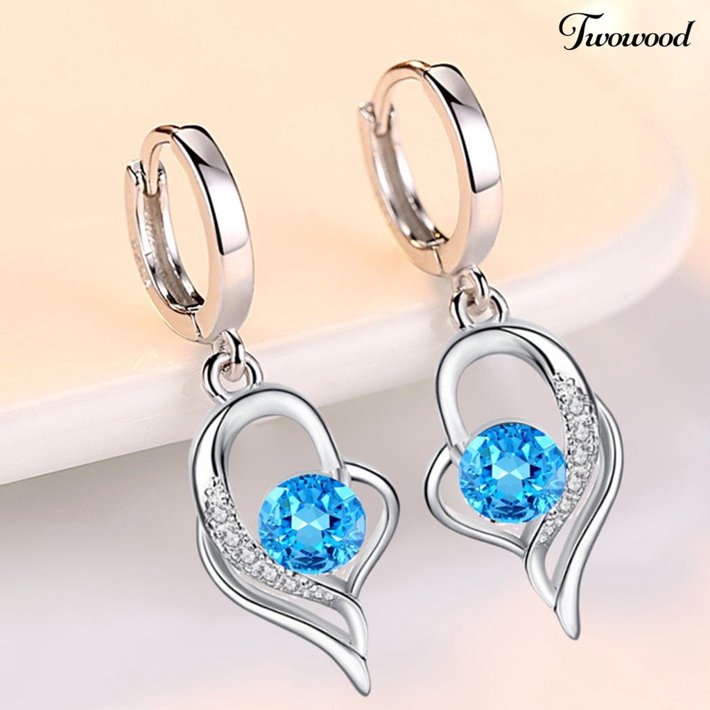 Twowood 1 Pair Women Earrings Heart Shape Shiny Faux Crystal High Quality Drop Earrings for Wedding