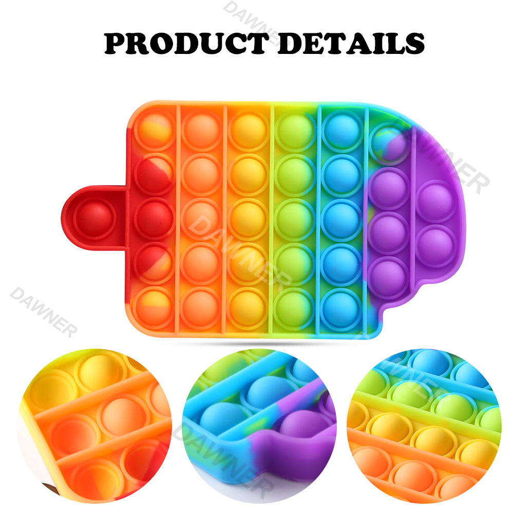 Mainan Board Game Push Bubble Pop It Bentuk Es Krim Pelangi Bahan Silikon Reusable Untuk Anak