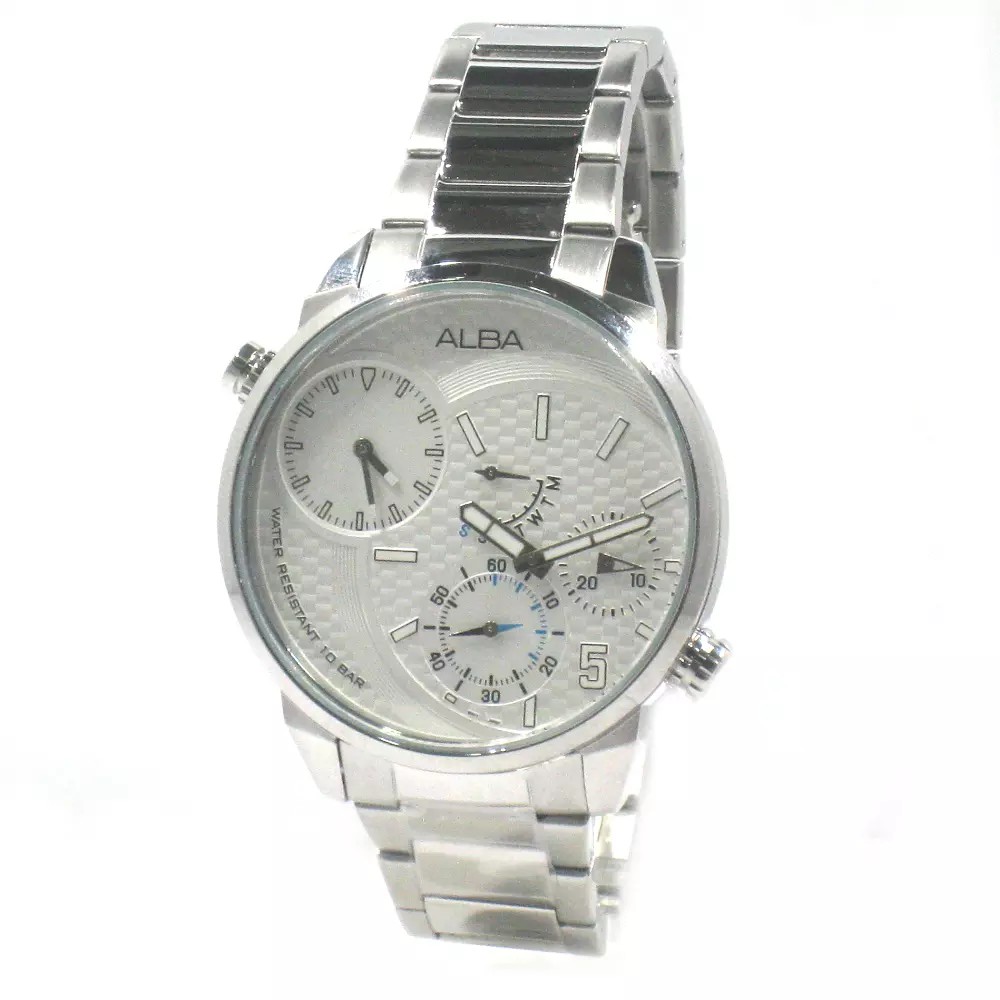 Alba Quartz A2A005X1 Dual Time White Dial - Jam Tangan Pria A2A005