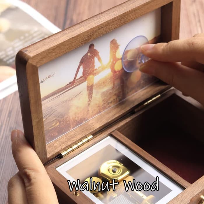 Kotak Musik Foto Frame Music Box Photo Bingkai Kayu Kotak Cincin Perhiasan Hantaran Tunangan