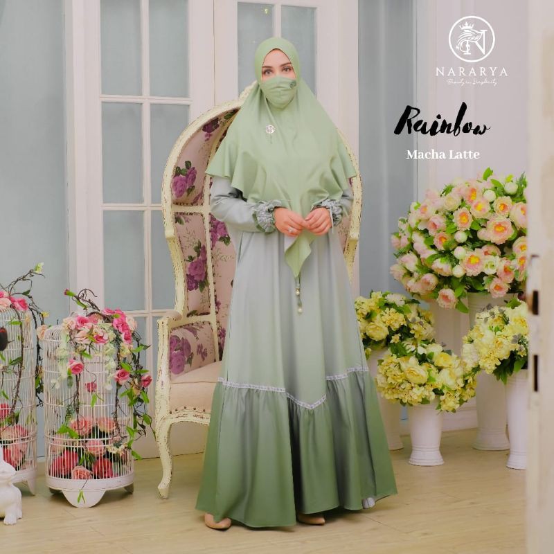 Gamis Mewah Set Gamis Rainbow by Nararya free masker, bros & pouch