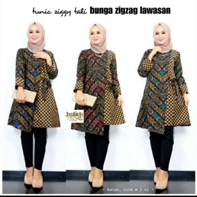 TUNIK ZIGGY TALI BUNGA ZIGZAG LAWASAN BATIK WANITA MODERN MURAH CASUAL SERAGAM
