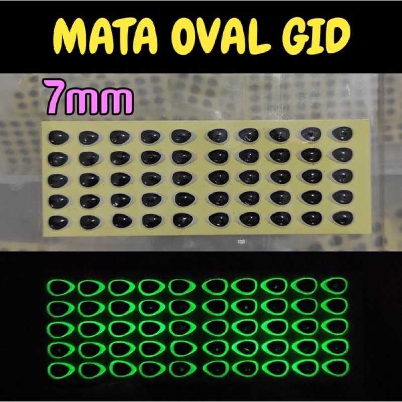Stiker Mata Ikan 3D Oval Drag Metal GID Menyala dalam Gelap 50pcs