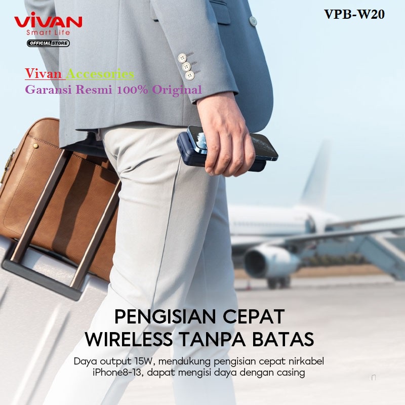 VIVAN Powerbank VPB-W20 20000 mAh Wireless 3 Output Fast Charging 15w