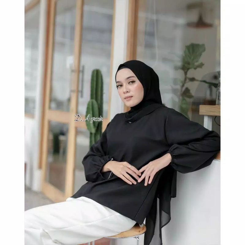 BALUNA BLOUSE PREMIUM / ATASAN WANITA / WARNA HITAM PUTIH LILAC MOCCA / MONOCHROME FASHION
