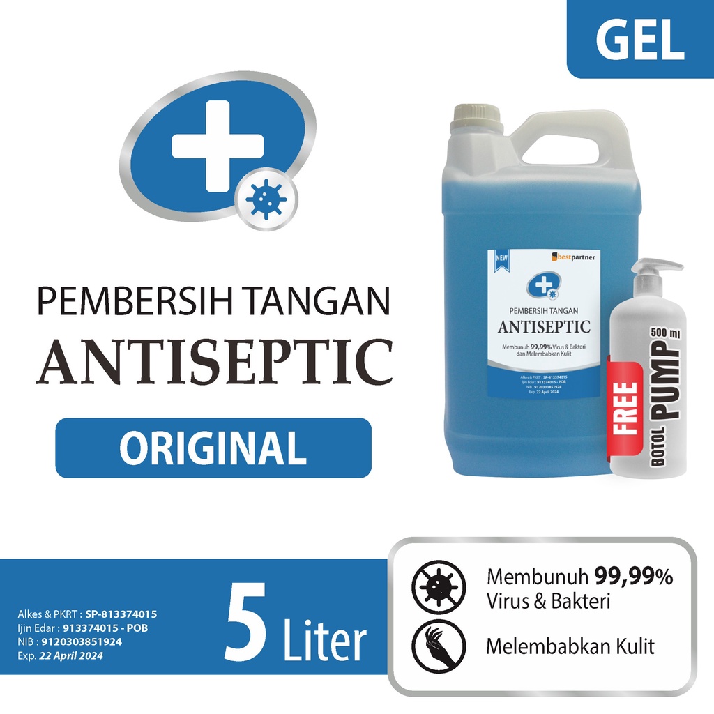 HAND SANITIZER GEL WARNA 5 LITER ANTISEPTIC 70% BONUS PUMP