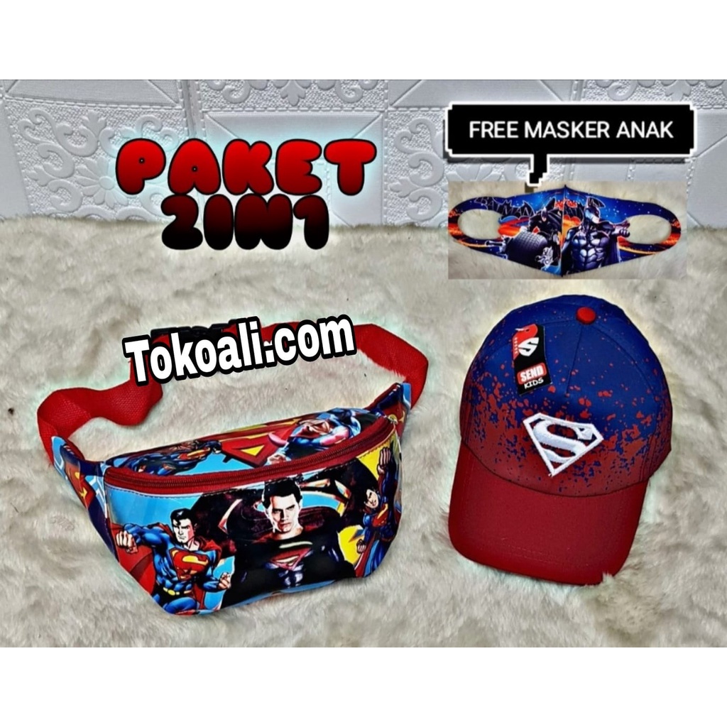 WAISTBAG anak laki laki karakter Super Hero +TOPI Murah