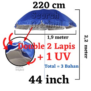 Payung Taman DOUBLE DUA/  2 Lapis &amp; 1 Lapis Anti UV silver UK T 44 inch = 220cm