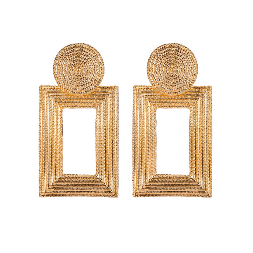 Hu Hu Hu Hu Hu Alat Bantu Pasang Kacamata♡ Anting Stud Bentuk Persegi Panjang Geometris Model Hollow Untuk Wanita