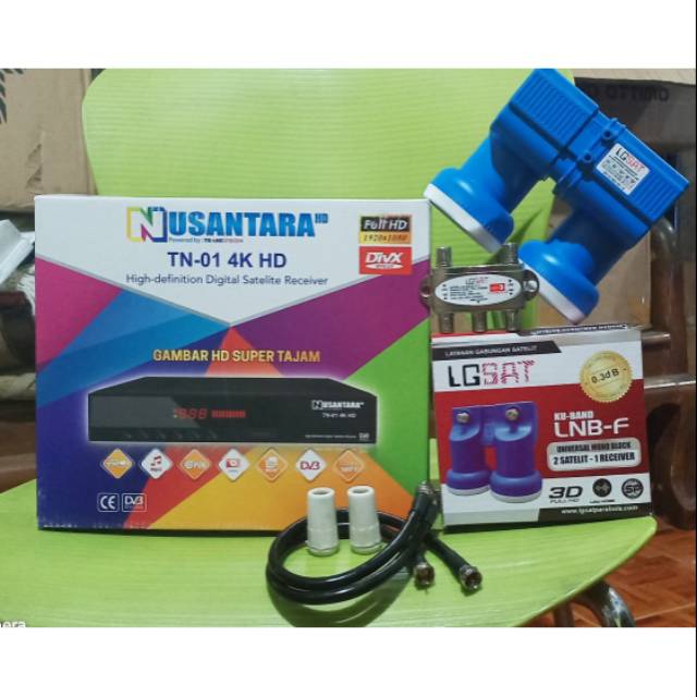 PAKET RECEIVER TANAKA TRANSVISION NUSANTARA HD DAN LNB 2in1 KU BAND