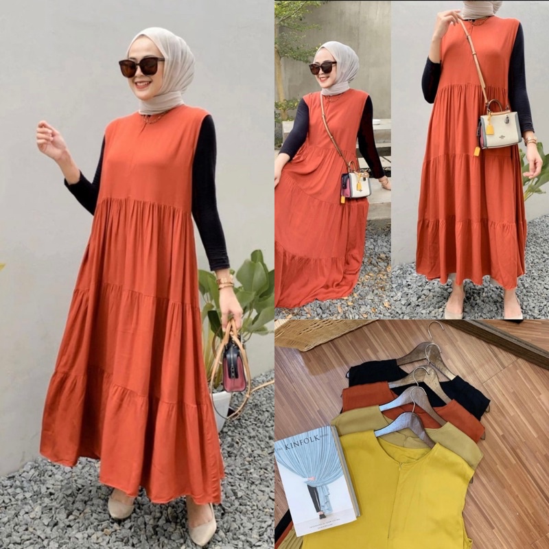 Dress rayon twill/gamis susun/inner dress/iner rayon twill tebal/dress korea/dress tanpa