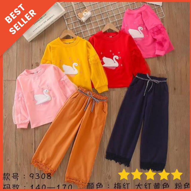 4-13T Setelan sweater anak tanggung perempuan import angsa / setelan kulot anak cewek import premium