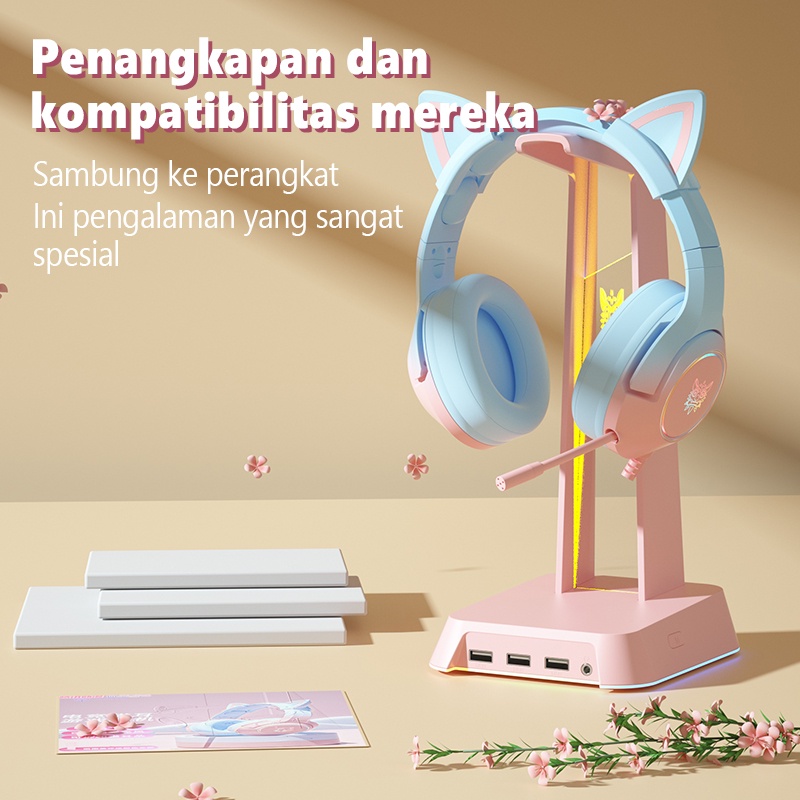 Onikuma ST-2  RGB Gaming Headphone Stand Komputer Headset Desktop Tampilan Pemegang Logo Bercahaya dengan 3 USB dan 3.5 Mm AUX Port