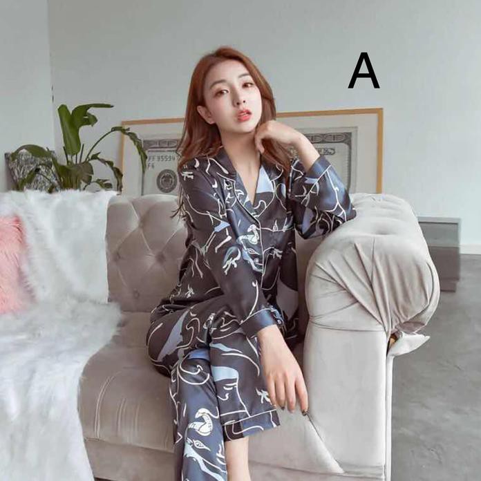 Baju Tidur Wanita Muslimah Allison Premium Satin Piyama Panjang Motif