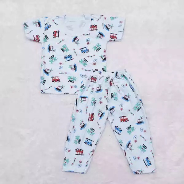 Piyama Bayi / Piyama Panjang Putih Mobil / Setelan Anak Katun / Baby Alicia