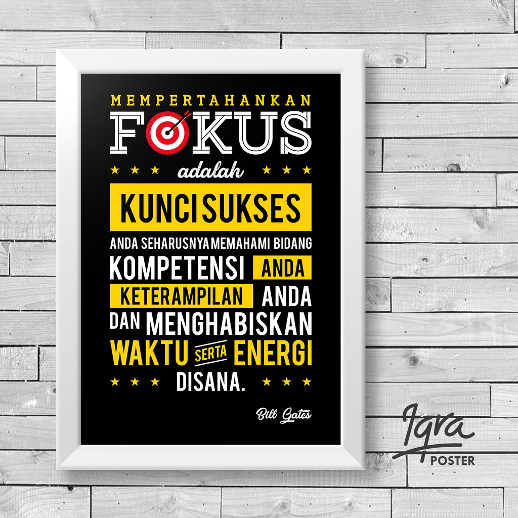 Mempertahankan Fokus Pigura Poster Motivasi Bill Gates Bingkai A4 Hiasan Dinding Shopee Indonesia