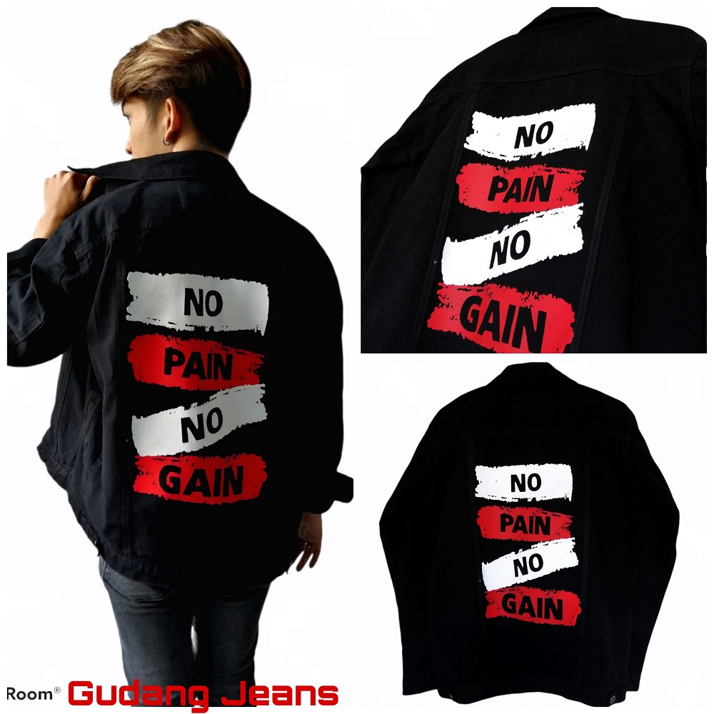 Jaket Jeans Denim Pria / Jaket Sablon Pria Wanita / Jaket Jeans Printing Belakang / Sablon Plastisol