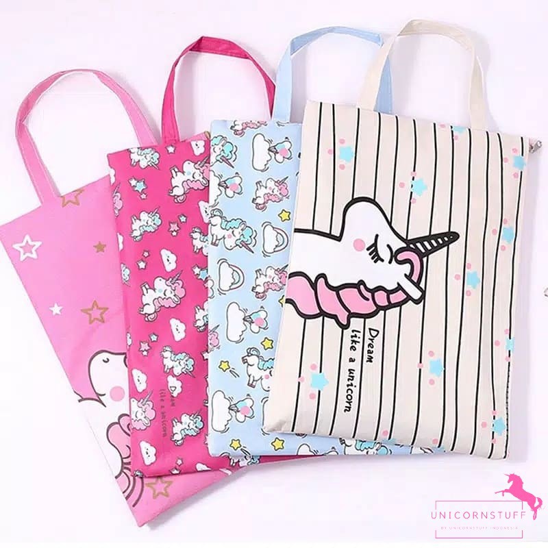 Map Kain Unicorn A4 Anak Sekolah Pouch Make Up Kertas Resleting