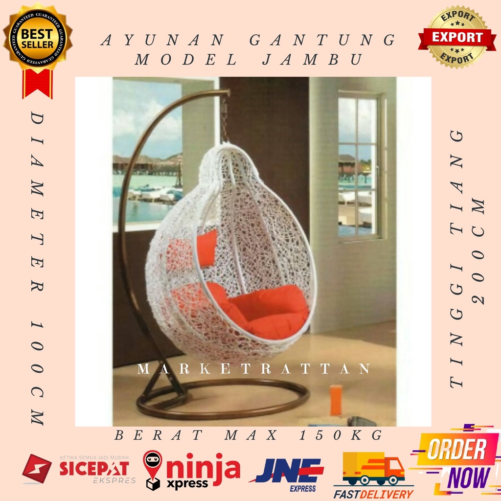 Kursi Ayunan Rotan Sintetis Gantung Jambu Dewasa Anak anak Malas Santai Halaman Teras Rumah Murah