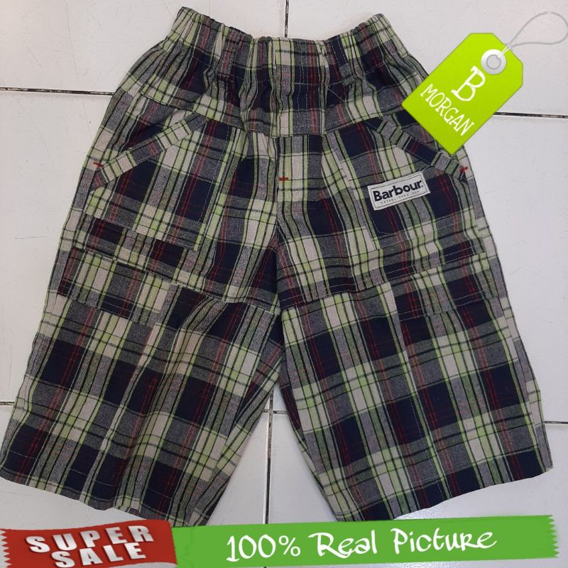 Celana Pendek Anak Cargo Barbour Motif Kotak Biru Hijau